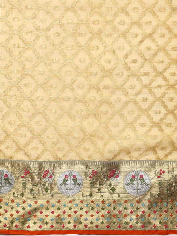 Yellow Tissue Silk Woven Zari Design Geomatric Saree with Unstitched Blouse - Hiral Fashion | Grocsy