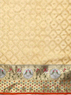 Yellow Tissue Silk Woven Zari Design Geomatric Saree with Unstitched Blouse - Hiral Fashion | Grocsy