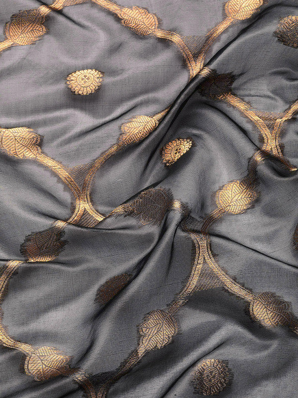 Black Organza Silk Woven Zari Design Floral Saree with Unstitched Blouse - Hiral Fashion | Grocsy