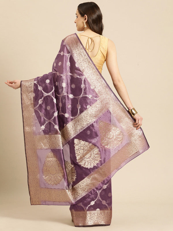 Light Pink Organza Silk Woven Zari Design Floral Saree with Unstitched Blouse - Hiral Fashion | Grocsy