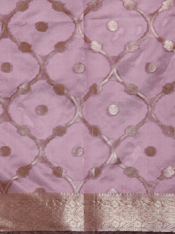 Light Pink Organza Silk Woven Zari Design Floral Saree with Unstitched Blouse - Hiral Fashion | Grocsy