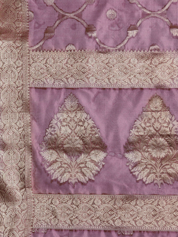 Light Pink Organza Silk Woven Zari Design Floral Saree with Unstitched Blouse - Hiral Fashion | Grocsy
