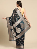 Turquoise Organza Silk Woven Zari Design Floral Saree with Unstitched Blouse - Hiral Fashion | Grocsy