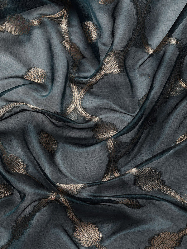 Turquoise Organza Silk Woven Zari Design Floral Saree with Unstitched Blouse - Hiral Fashion | Grocsy