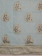 Blue Linen Woven Thread Floral Saree with Unstitched Blouse - Hiral Fashion | Grocsy