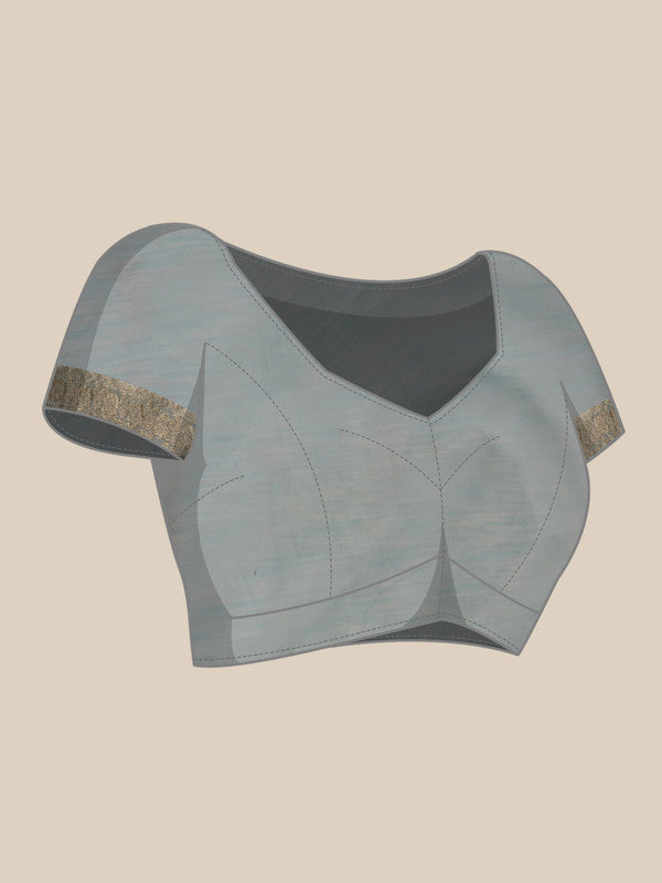 Blue Linen Woven Thread Floral Saree with Unstitched Blouse - Hiral Fashion | Grocsy