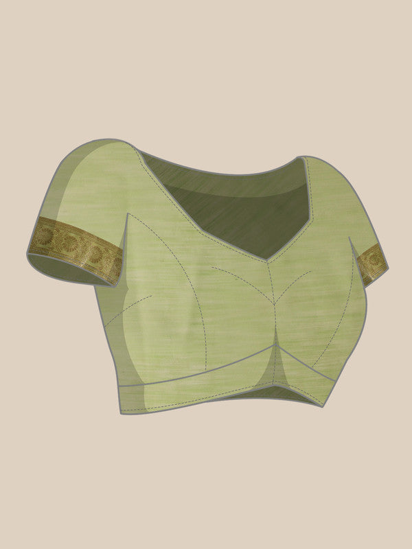 Green Linen Woven Thread Floral Saree with Unstitched Blouse - Hiral Fashion | Grocsy