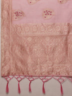 Light Pink Linen Woven Thread Floral Saree with Unstitched Blouse - Hiral Fashion | Grocsy