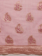 Light Pink Linen Woven Thread Floral Saree with Unstitched Blouse - Hiral Fashion | Grocsy