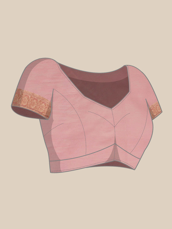 Light Pink Linen Woven Thread Floral Saree with Unstitched Blouse - Hiral Fashion | Grocsy