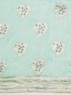 Turquoise Linen Woven Thread Floral Saree with Unstitched Blouse - Hiral Fashion | Grocsy