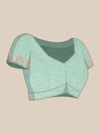 Turquoise Linen Woven Thread Floral Saree with Unstitched Blouse - Hiral Fashion | Grocsy