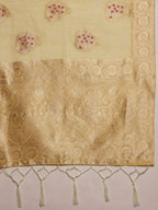 Yellow Linen Woven Thread Floral Saree with Unstitched Blouse - Hiral Fashion | Grocsy