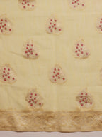 Yellow Linen Woven Thread Floral Saree with Unstitched Blouse - Hiral Fashion | Grocsy