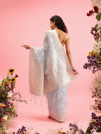Blue Linen Woven Thread Floral Saree with Unstitched Blouse - Hiral Fashion | Grocsy