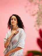 Blue Linen Woven Thread Floral Saree with Unstitched Blouse - Hiral Fashion | Grocsy