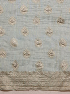 Blue Linen Woven Thread Floral Saree with Unstitched Blouse - Hiral Fashion | Grocsy