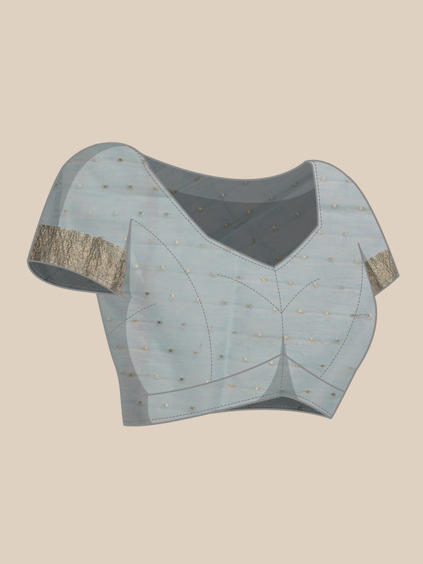 Blue Linen Woven Thread Floral Saree with Unstitched Blouse - Hiral Fashion | Grocsy