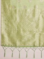 Green Linen Woven Thread Floral Saree with Unstitched Blouse - Hiral Fashion | Grocsy