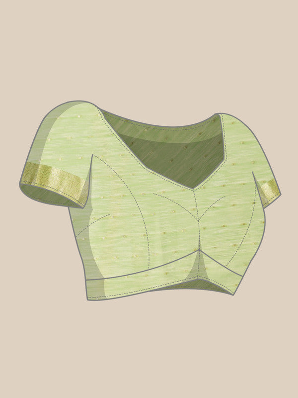 Green Linen Woven Thread Floral Saree with Unstitched Blouse - Hiral Fashion | Grocsy