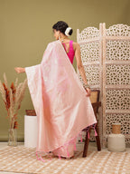 Light Pink Linen Woven Thread Floral Saree with Unstitched Blouse - Hiral Fashion | Grocsy