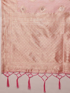 Light Pink Linen Woven Thread Floral Saree with Unstitched Blouse - Hiral Fashion | Grocsy