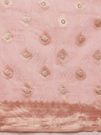 Light Pink Linen Woven Thread Floral Saree with Unstitched Blouse - Hiral Fashion | Grocsy