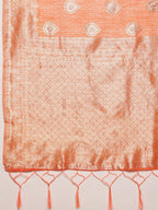 Peach Linen Woven Thread Floral Saree with Unstitched Blouse - Hiral Fashion | Grocsy