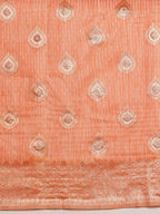 Peach Linen Woven Thread Floral Saree with Unstitched Blouse - Hiral Fashion | Grocsy