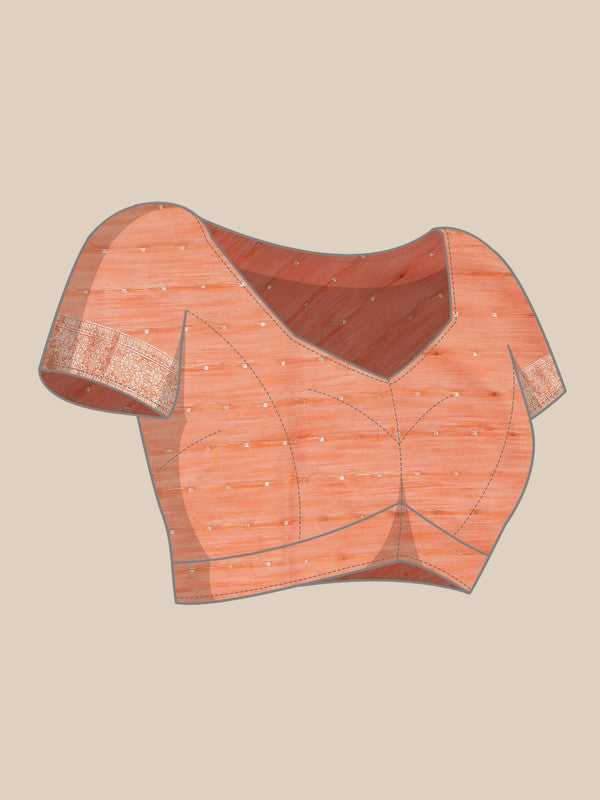 Peach Linen Woven Thread Floral Saree with Unstitched Blouse - Hiral Fashion | Grocsy