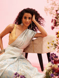 Blue Linen Woven Thread Geomatric Saree with Unstitched Blouse - Hiral Fashion | Grocsy