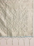 Blue Linen Woven Thread Geomatric Saree with Unstitched Blouse - Hiral Fashion | Grocsy