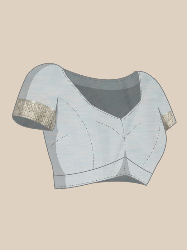 Blue Linen Woven Thread Geomatric Saree with Unstitched Blouse - Hiral Fashion | Grocsy