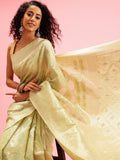 Green Linen Woven Thread Geomatric Saree with Unstitched Blouse - Hiral Fashion | Grocsy