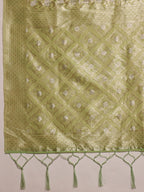 Green Linen Woven Thread Geomatric Saree with Unstitched Blouse - Hiral Fashion | Grocsy