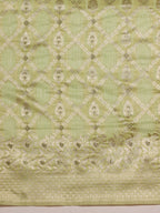 Green Linen Woven Thread Geomatric Saree with Unstitched Blouse - Hiral Fashion | Grocsy
