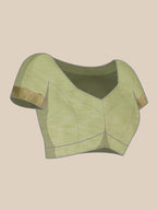 Green Linen Woven Thread Geomatric Saree with Unstitched Blouse - Hiral Fashion | Grocsy