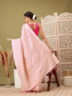 Light Pink Linen Woven Thread Geomatric Saree with Unstitched Blouse - Hiral Fashion | Grocsy