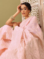 Light Pink Linen Woven Thread Geomatric Saree with Unstitched Blouse - Hiral Fashion | Grocsy