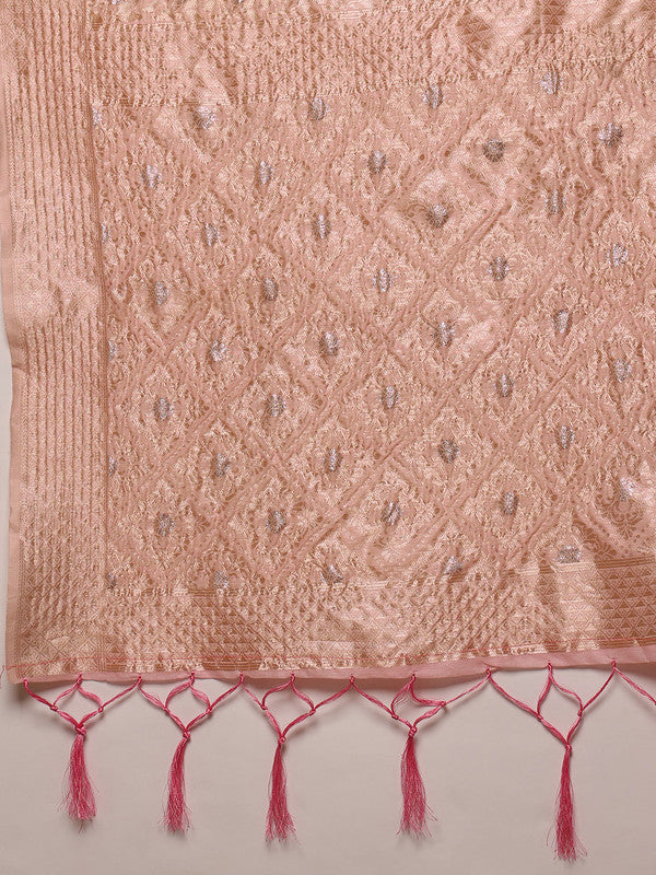 Light Pink Linen Woven Thread Geomatric Saree with Unstitched Blouse - Hiral Fashion | Grocsy
