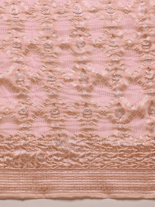 Light Pink Linen Woven Thread Geomatric Saree with Unstitched Blouse - Hiral Fashion | Grocsy
