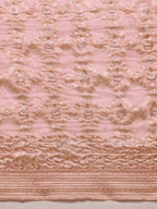 Light Pink Linen Woven Thread Geomatric Saree with Unstitched Blouse - Hiral Fashion | Grocsy