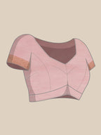 Light Pink Linen Woven Thread Geomatric Saree with Unstitched Blouse - Hiral Fashion | Grocsy