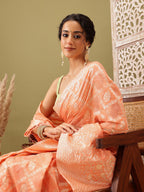 Peach Linen Woven Thread Geomatric Saree with Unstitched Blouse - Hiral Fashion | Grocsy