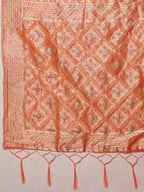 Peach Linen Woven Thread Geomatric Saree with Unstitched Blouse - Hiral Fashion | Grocsy