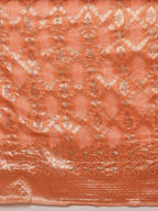 Peach Linen Woven Thread Geomatric Saree with Unstitched Blouse - Hiral Fashion | Grocsy