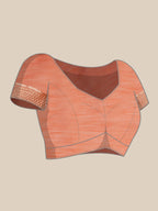 Peach Linen Woven Thread Geomatric Saree with Unstitched Blouse - Hiral Fashion | Grocsy