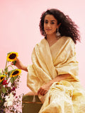 Yellow Linen Woven Thread Geomatric Saree with Unstitched Blouse - Hiral Fashion | Grocsy