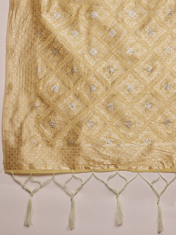 Yellow Linen Woven Thread Geomatric Saree with Unstitched Blouse - Hiral Fashion | Grocsy