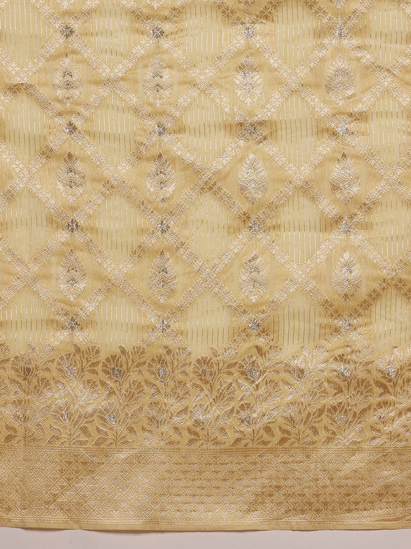 Yellow Linen Woven Thread Geomatric Saree with Unstitched Blouse - Hiral Fashion | Grocsy